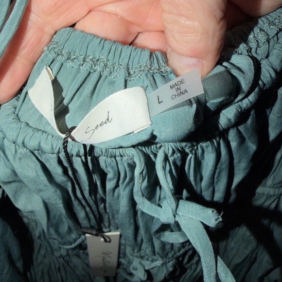 Mustard Seed Sage Green Smocked Mini Dress with Balloon Sleeves - Picture 2 of 3